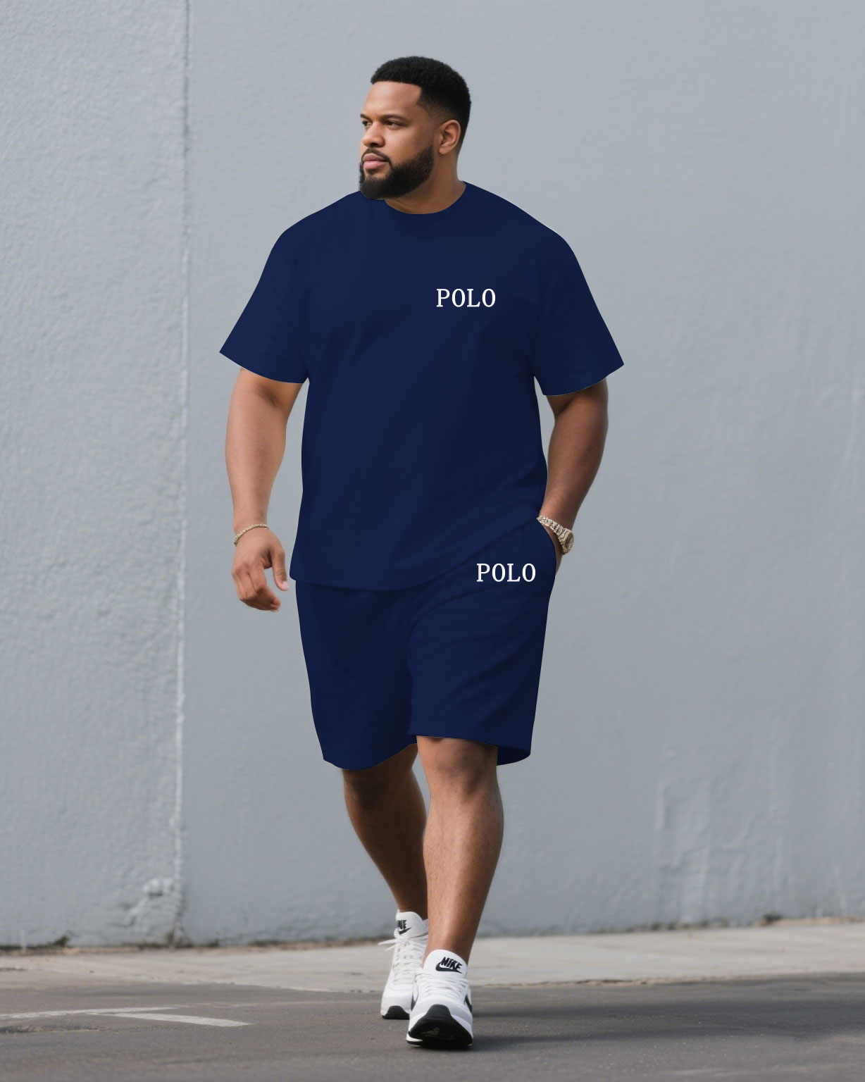 Big & Tall Khaki Red Streetwear T-Shirt Pants Set for big men view 7