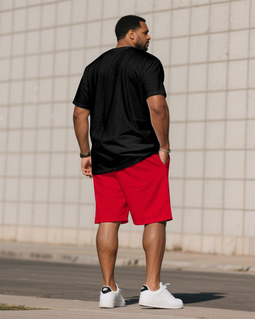 Big & Tall Black Red Colorblock T-Shirt Shorts Set for big men view 4