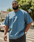 Big & Tall Denim Washed Solid Color T-Shirt for big men view 1