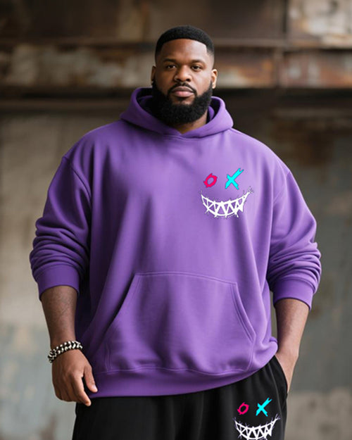 Big & Tall Purple Graphic Hoodie Sweatpants Set for big men view 2
