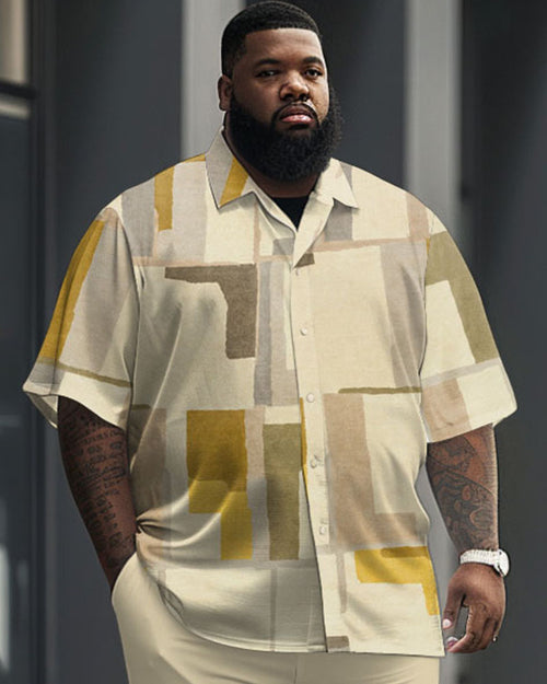 Big & Tall Geometric Graphic T-Shirt Pants Set for big men view 2