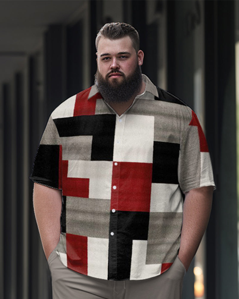 Big & Tall Geometric Plaid Graphic T-Shirt Pants Set for big men view 2