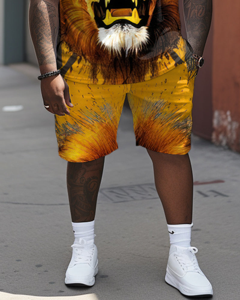 Big & Tall Yellow Graphic Streetwear Two-piece Set for big men view 3