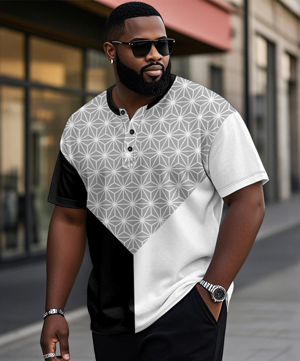 Big & Tall Black White Geometric T-Shirt for big men view 1