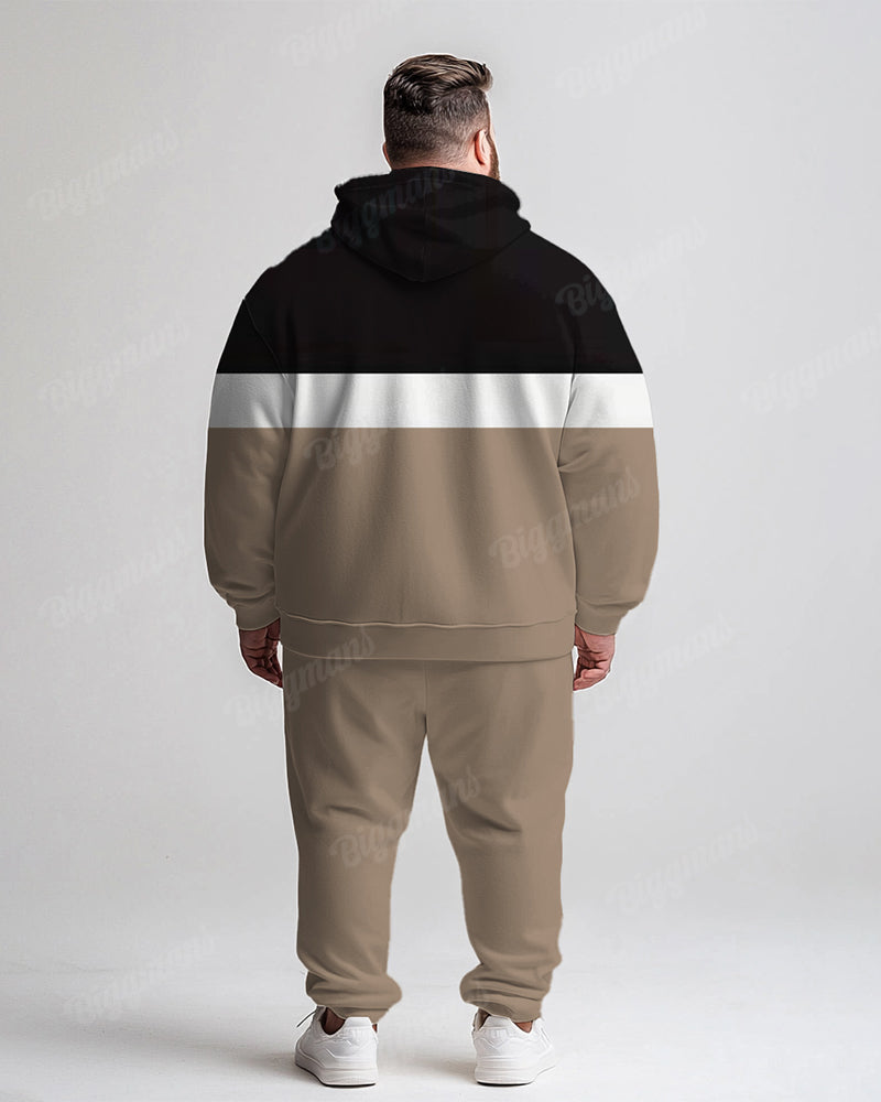 Big & Tall Khaki Colorblock Hoodie Sweatpants Set for big men view 4