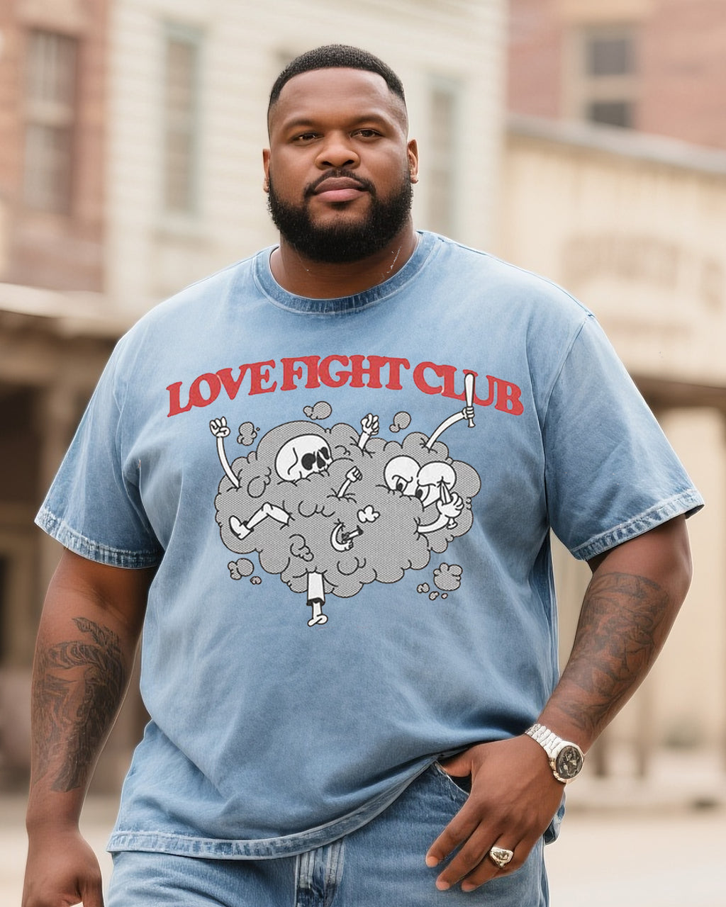 Big & Tall Denim Graphic T-Shirt Shorts Set for big men view 2