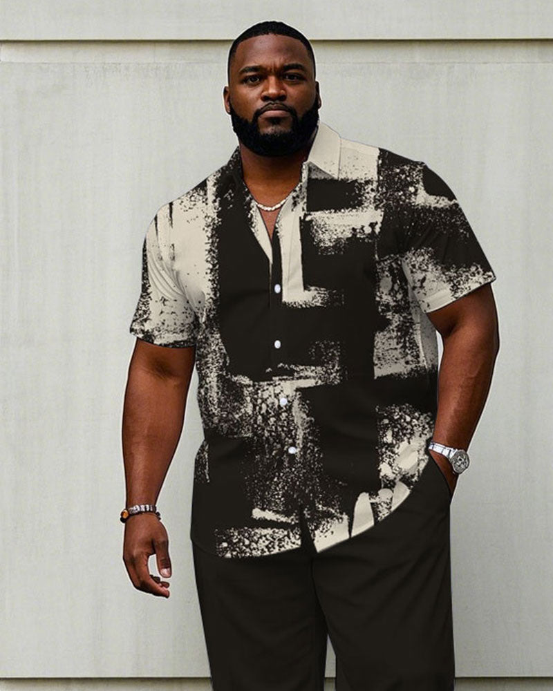 Big & Tall Khaki Business Casual T-Shirt Pants Set for big men view 2