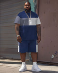 Big & Tall Colorblock Patchwork T-Shirt Shorts Set for big men view 1