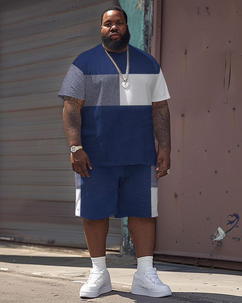 Big & Tall Colorblock Patchwork T-Shirt Shorts Set for big men view 1