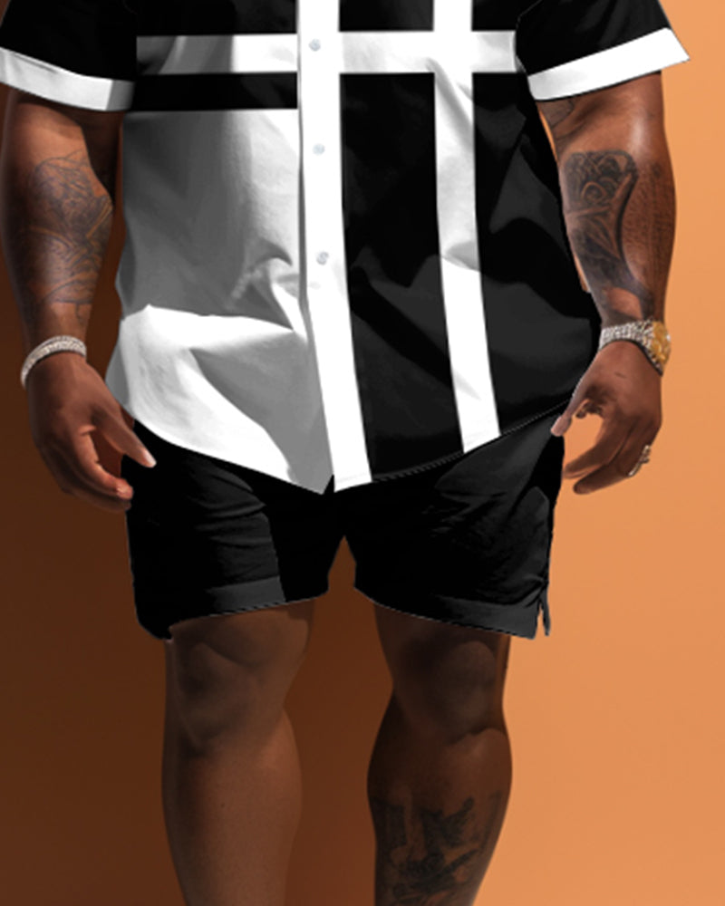 Big & Tall Geometric T-Shirt Shorts Set for big men view 3