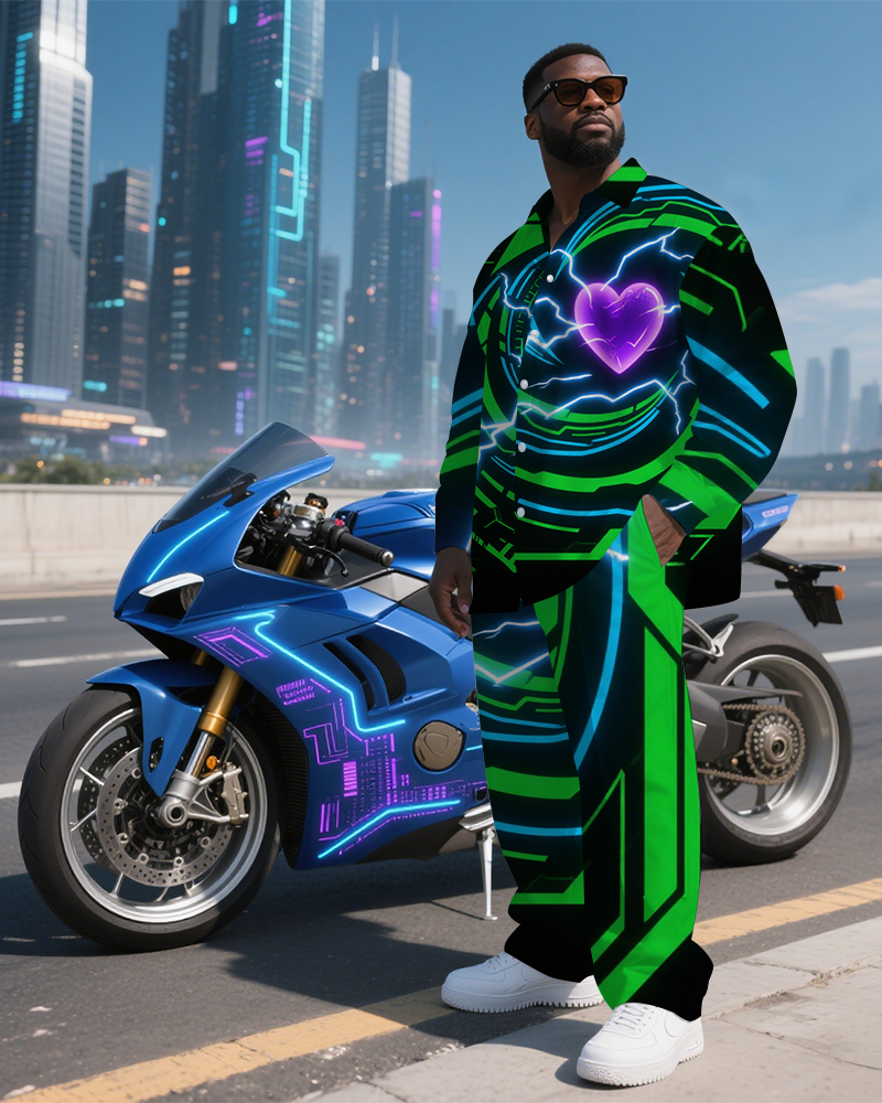 Big & Tall Geometric T-Shirt Pants Set for big men view 2