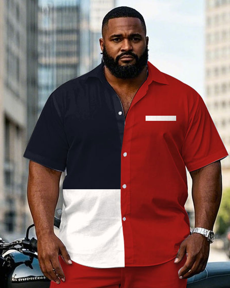 Big & Tall Red Business Casual T-Shirt Pants Set for big men view 2