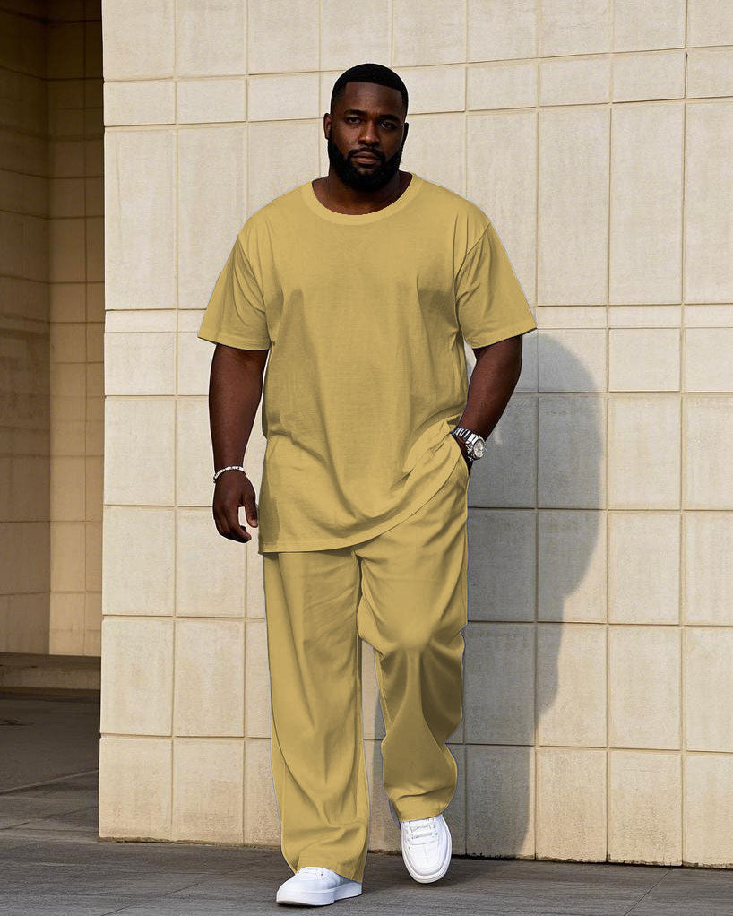 Big & Tall Solid Color Streetwear T-Shirt Pants Set for men view 7