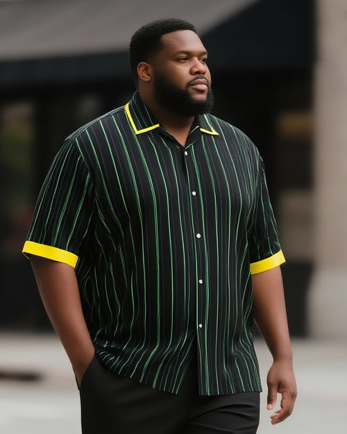 Big & Tall Striped Streetwear T-Shirt Shorts Set for big men view 2