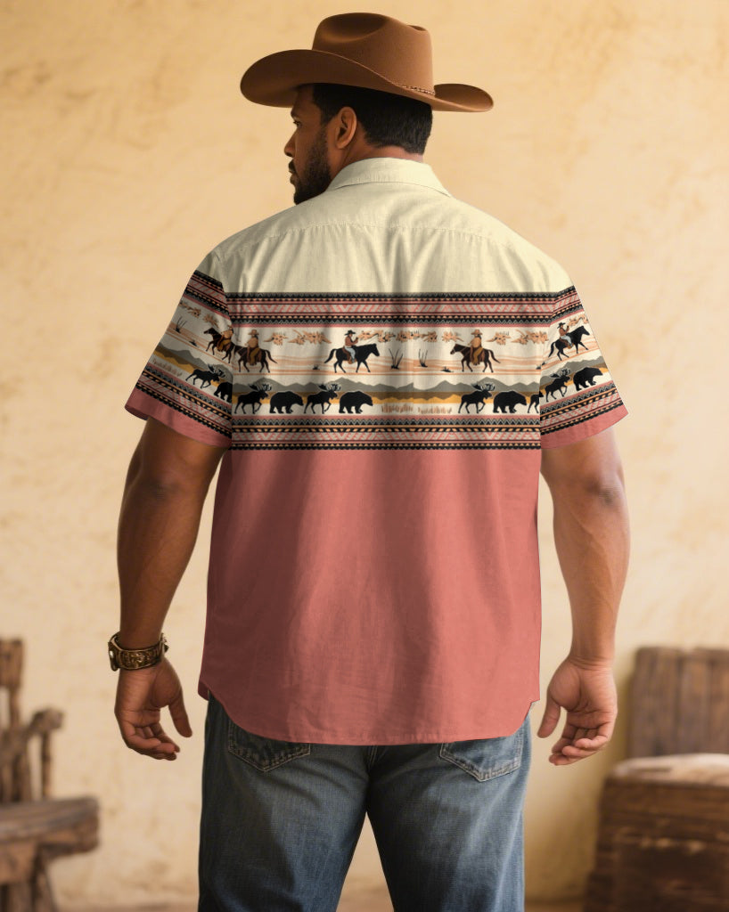 Big & Tall Pink Western Denim Short Sleeve Shirt for big men view 1