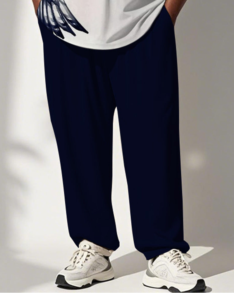 Big & Tall Blue Graphic Streetwear Vest Pants Set for big men view 3