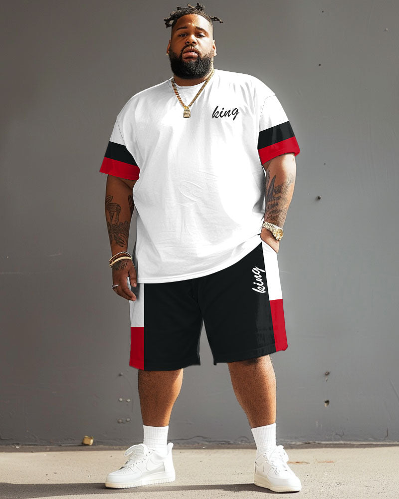 Big & Tall Black Red Colorblock T-Shirt Shorts Set for big men view 1
