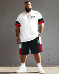 Big & Tall Black Red Colorblock T-Shirt Shorts Set for big men view 1