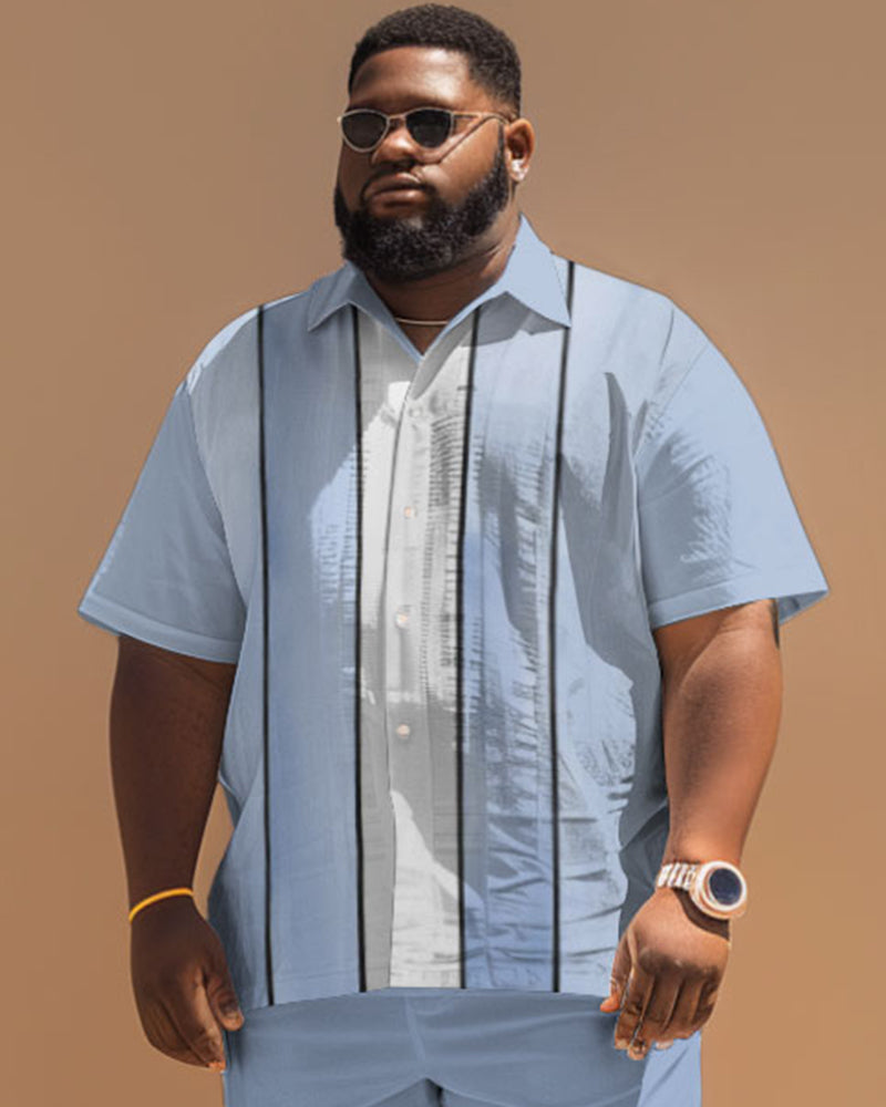Big & Tall Hawaiian Striped Short Sleeve Shirt for big men view 4
