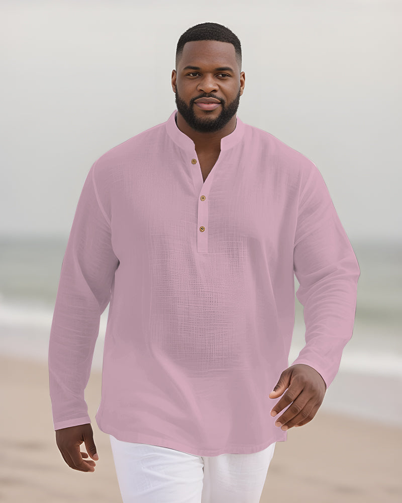 Big & Tall Solid Color Patchwork Long Sleeve Shirt for big men view 5