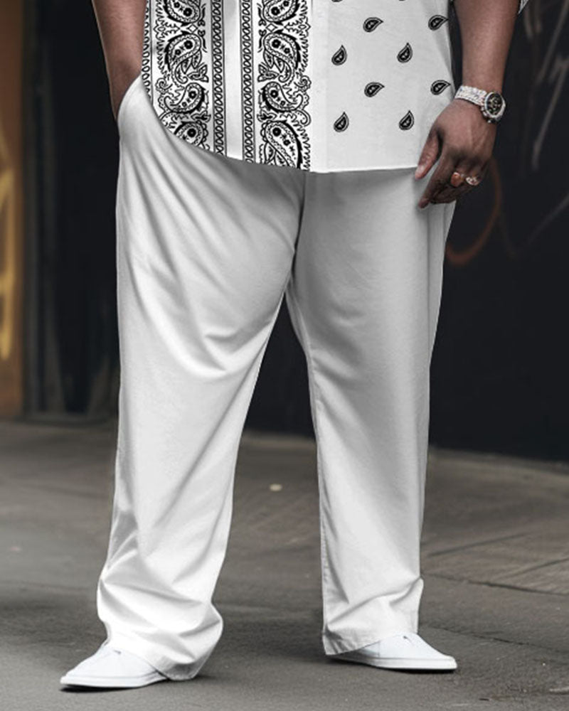 Big & Tall White Streetwear Vintage T-Shirt Pants Set for big men view 3