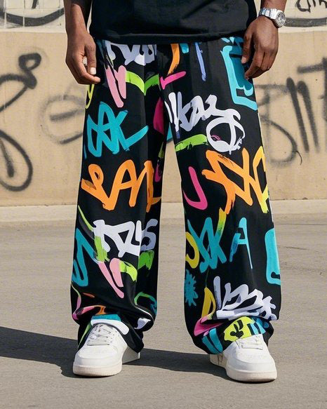 Big & Tall Striped Graffiti Streetwear Vest Pants Set for big men view 3