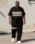 Big & Tall Black Khaki Colorblock T-Shirt Pants Set for big men view 1