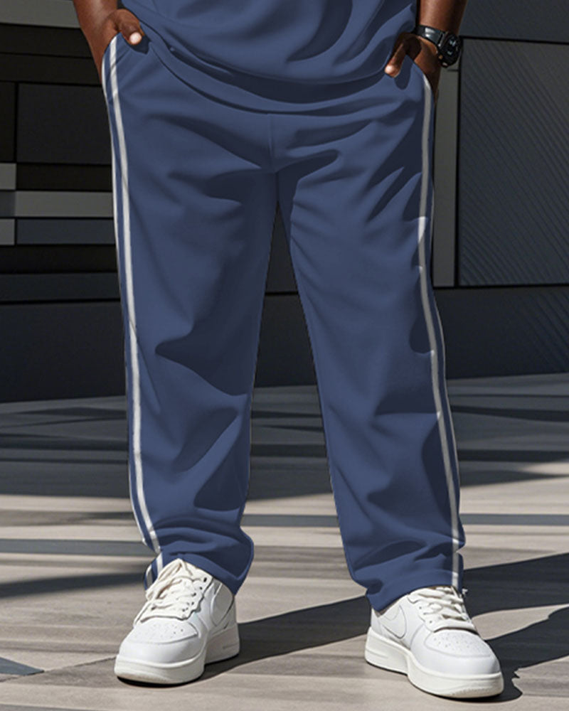 Big & Tall White Blue Striped Polo Pants Set for big men view 3