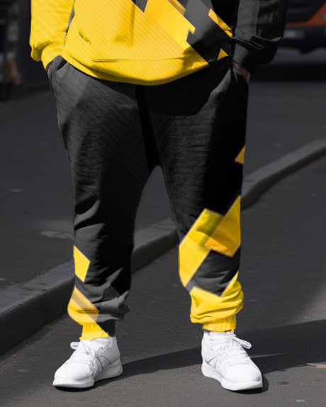 Big & Tall Black Yellow Hoodie Sweatpants Set for big men view 3