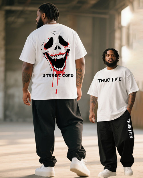 Big & Tall Graphic Graffiti Skull T-Shirt Pants Set for big men view 1