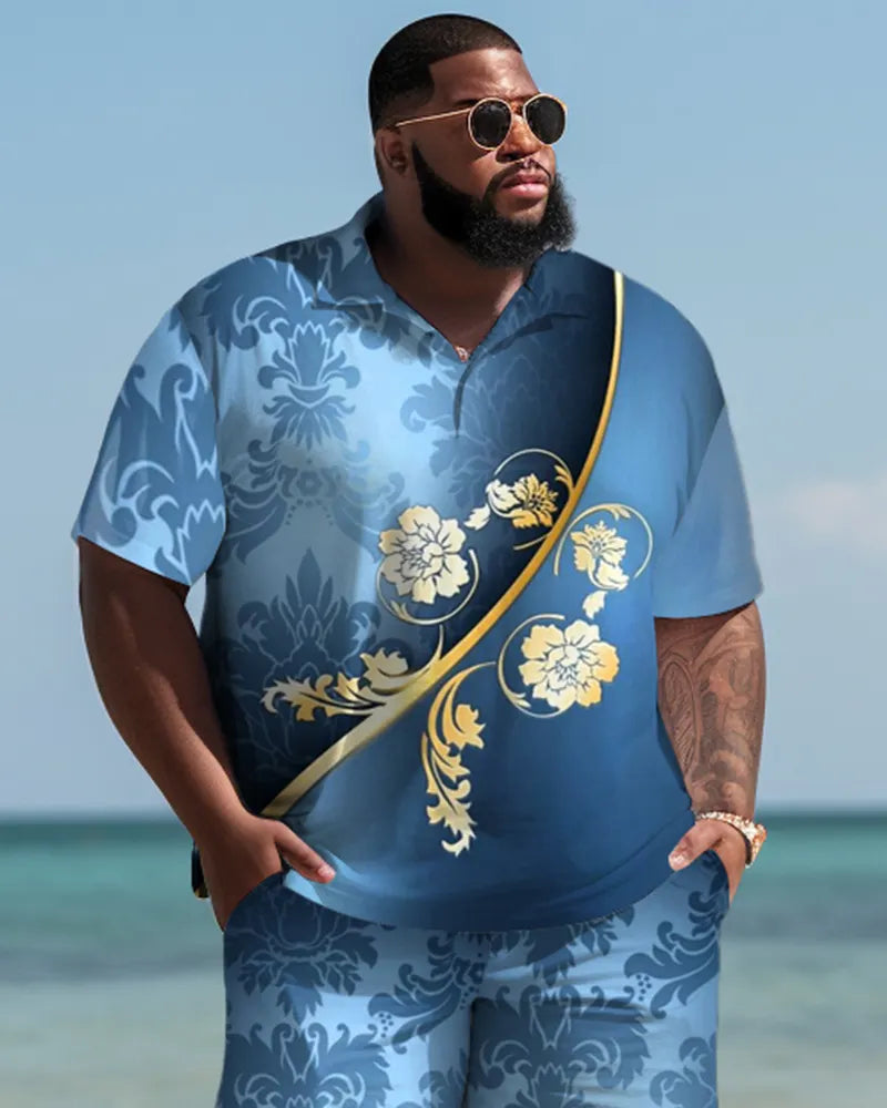 Big & Tall Hawaiian T-Shirt Shorts Set for big men view 2