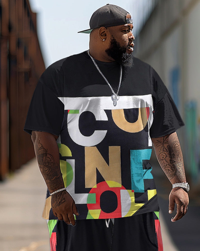 Big & Tall Colorblock Graphic T-Shirt Pants Set for big men view 2