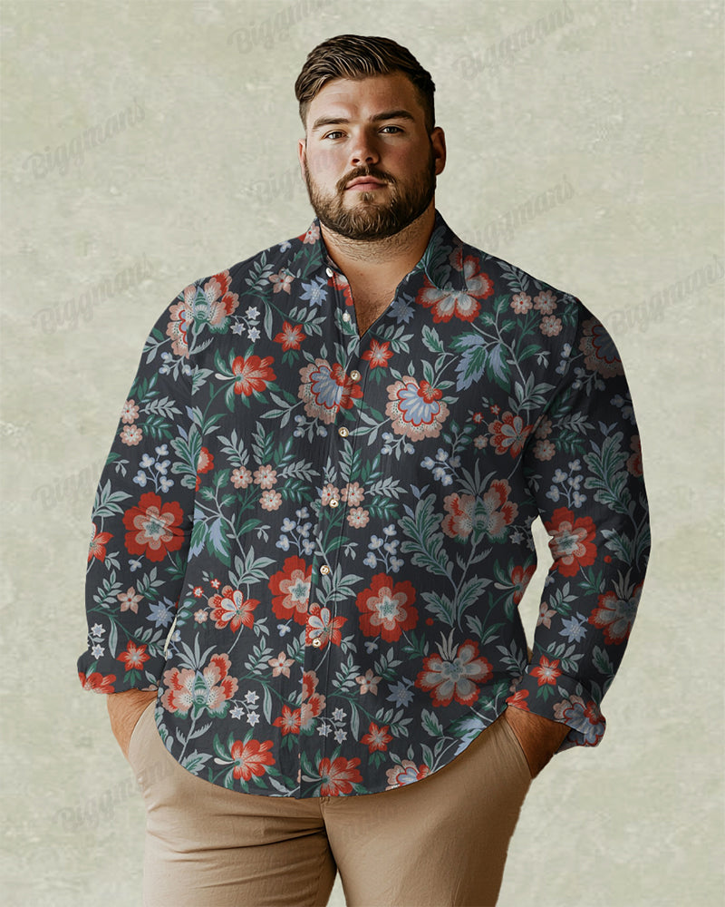 Big & Tall Gray Streetwear Long Sleeve Shirt for big men view 1