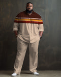 Big & Tall Striped Shirt Pants Set for big men view 1