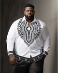 Big & Tall White Western Streetwear Long Sleeve Shirt for big men