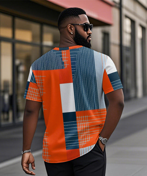 Big & Tall Orange Geometric Striped T-Shirt for big men view 2