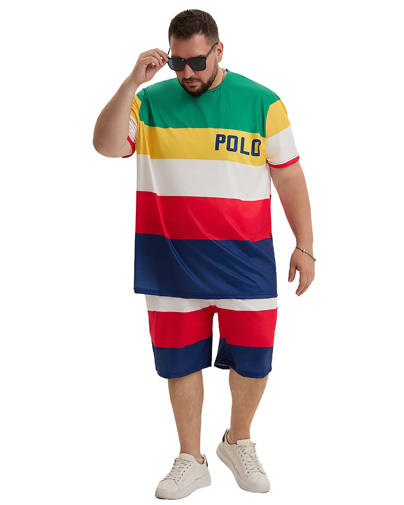 Big & Tall Striped T-Shirt Shorts Set for big men view 5