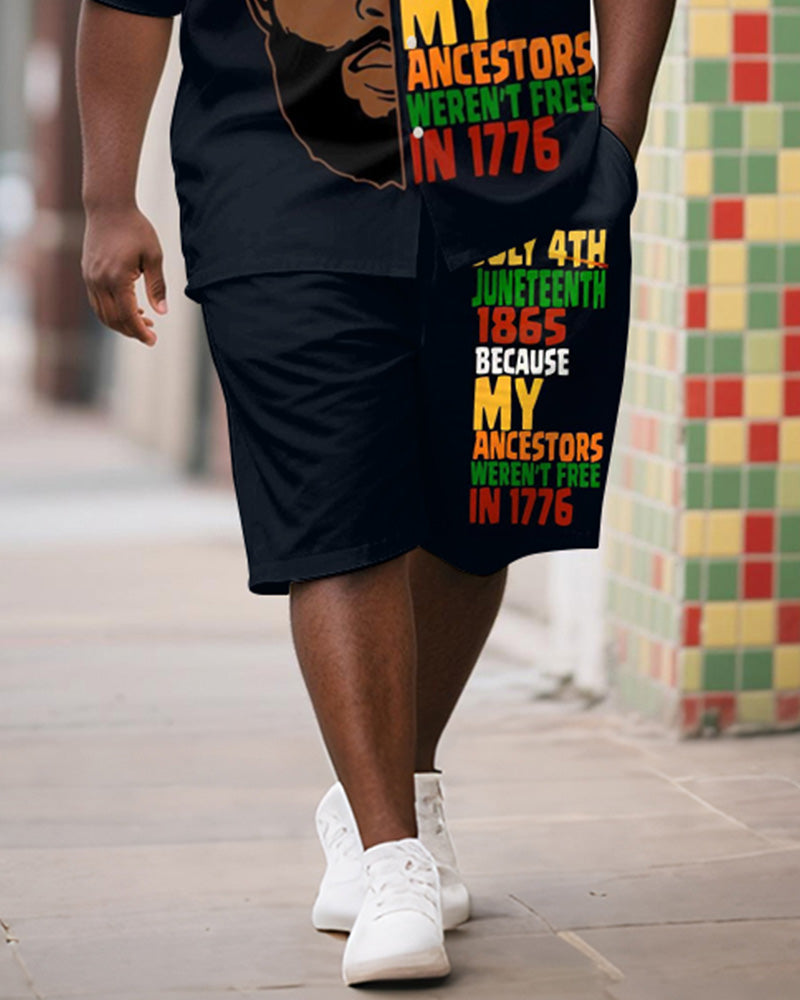 Big & Tall Juneteenth Graphic T-Shirt Shorts Set for big men view 3