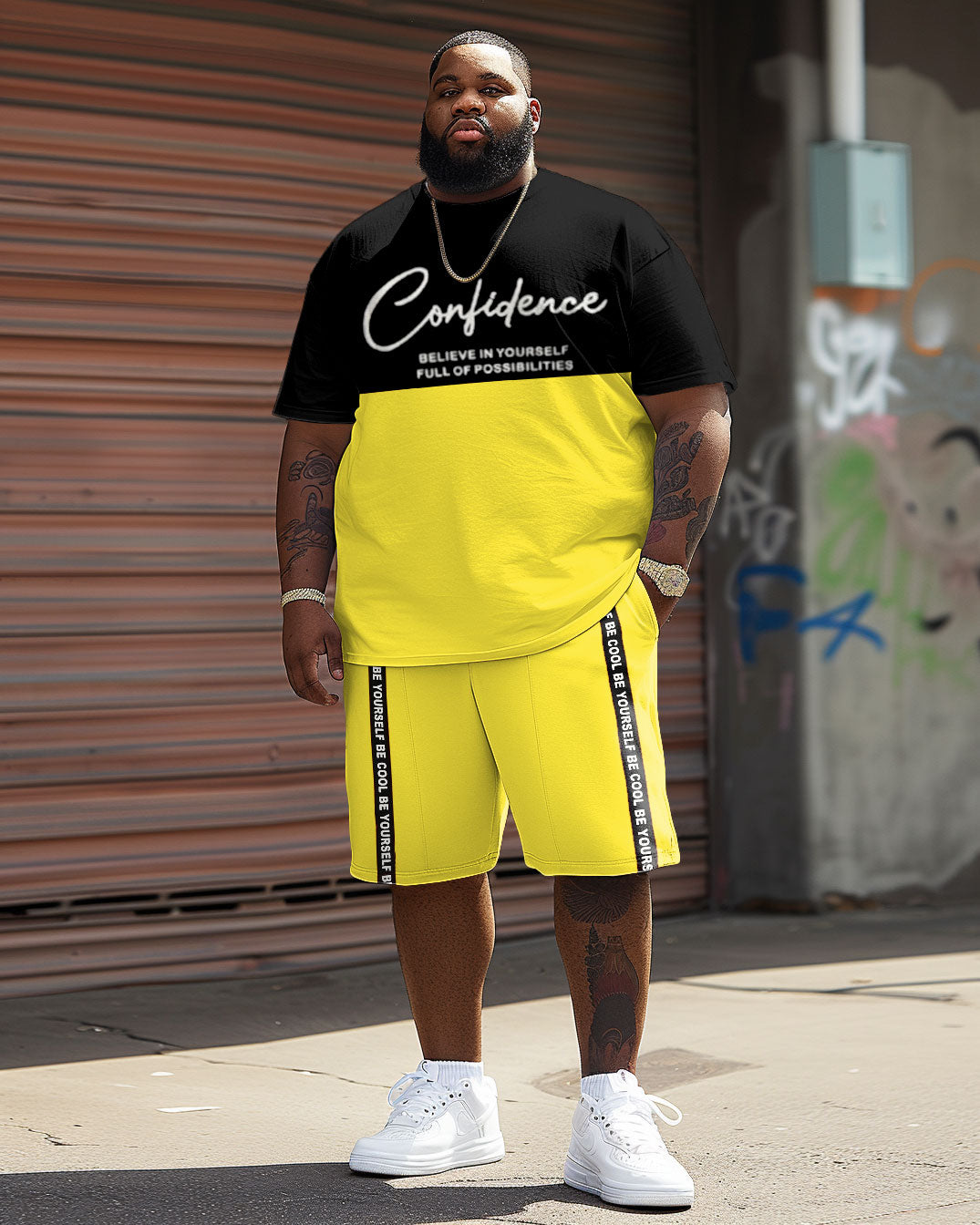 Big & Tall Graphic Streetwear Two-piece Set for big men view 1