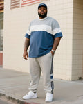 Big & Tall Geometric Striped T-Shirt Pants Set for big men view 1