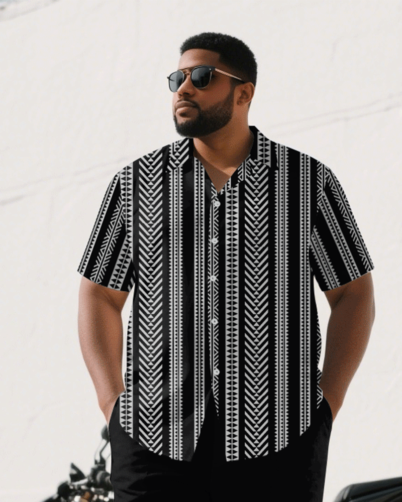 Big & Tall Black Business Casual T-Shirt Pants Set for big men view 2