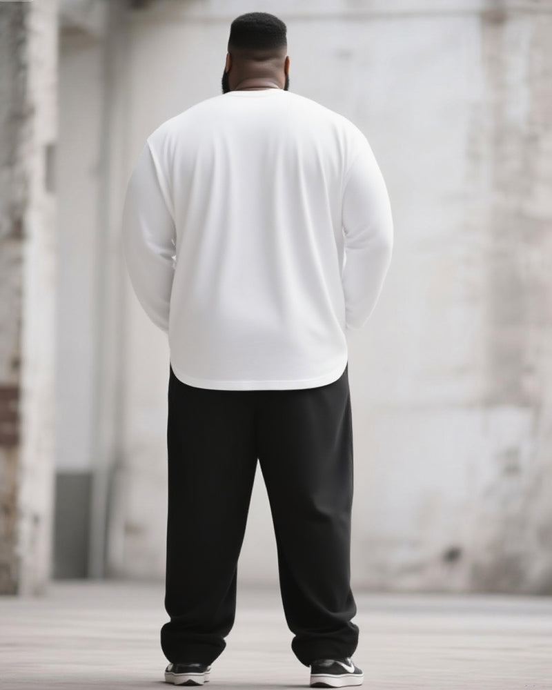 Big & Tall Black White Geometric T-Shirt Pants Set for big men view 4