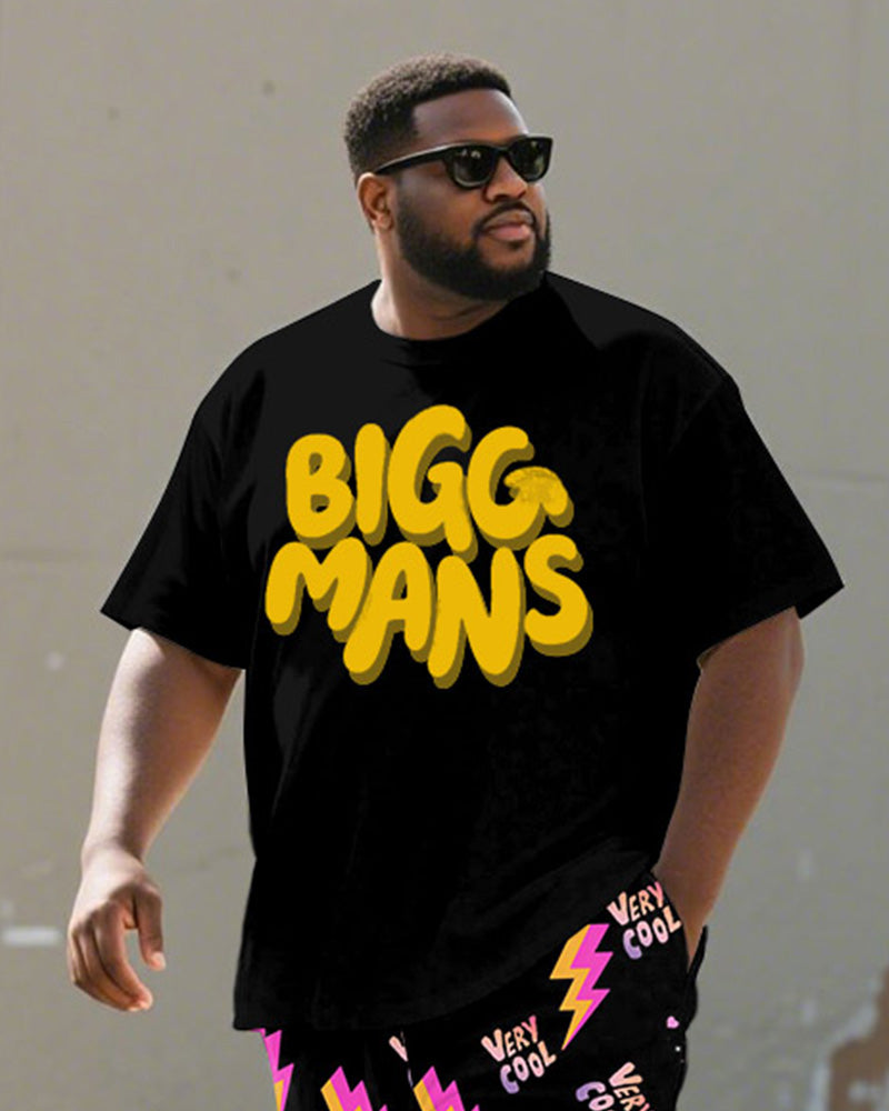 Big & Tall Black Graphic Graffiti T-Shirt Shorts Set for big men view 2
