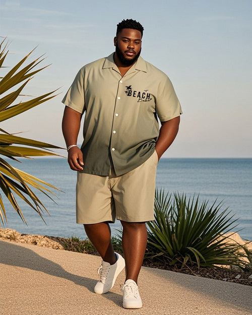 Big & Tall Green Hawaiian Gradient T-Shirt Shorts Set for big men view 1