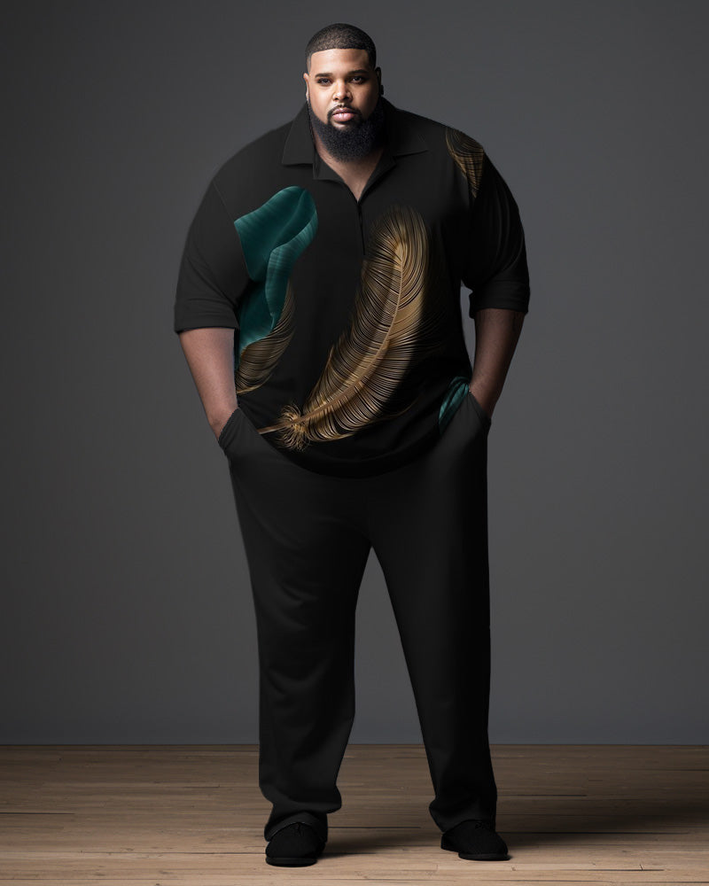 Big & Tall Black Gradient Polo Pants Set for big men view 1