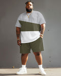 Big & Tall Green Colorblock T-Shirt Shorts Set for big men view 2