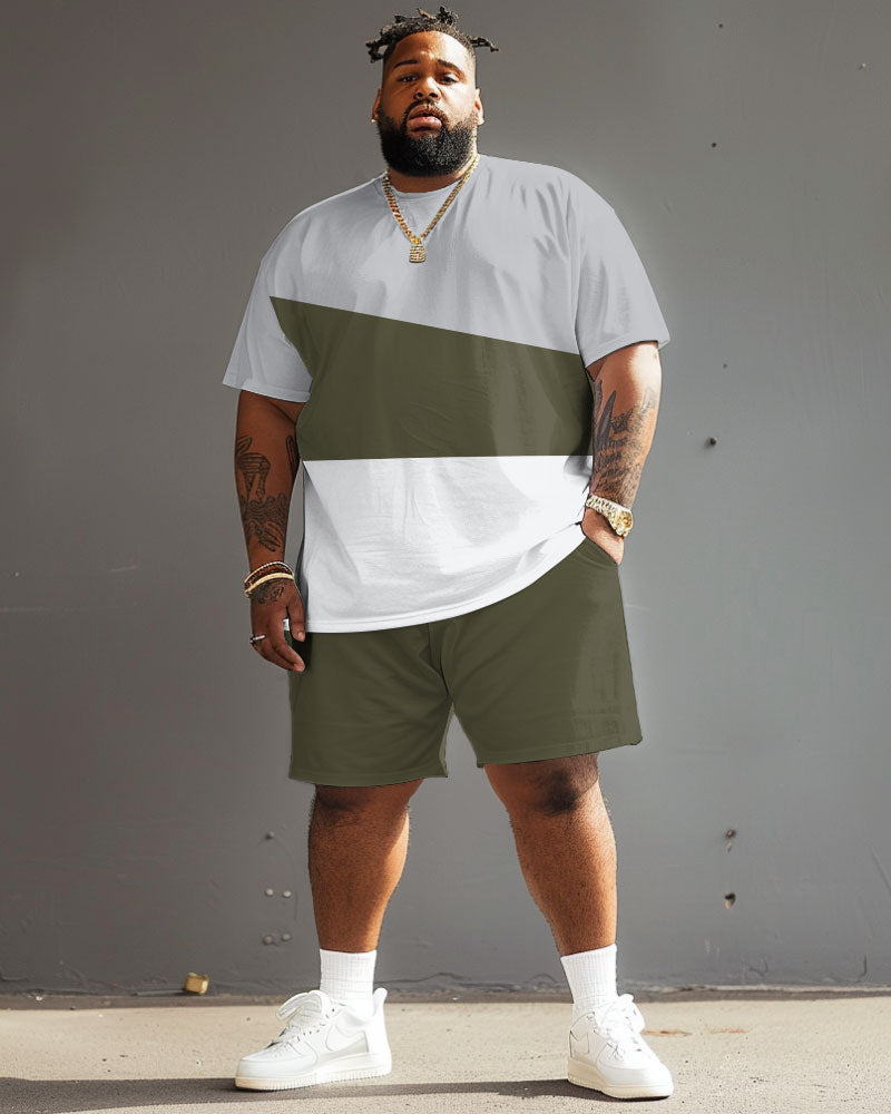 Big & Tall Green Colorblock T-Shirt Shorts Set for big men view 2