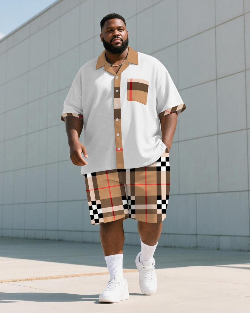 Big & Tall Khaki Graphic T-Shirt Shorts Set for big men view 1
