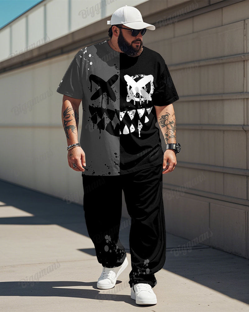 Big & Tall Black Gray Colorblock T-Shirt Pants Set for big men view 1