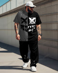 Big & Tall Black Gray Colorblock T-Shirt Pants Set for big men view 1